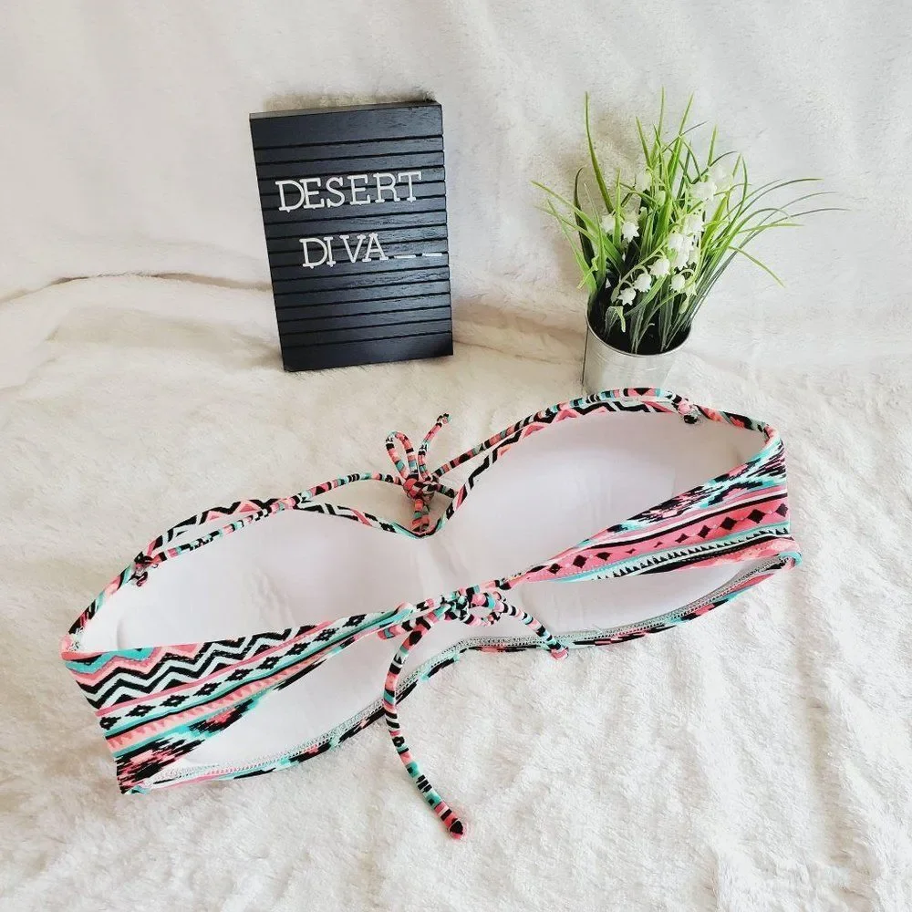 OP Padded Push Up Halter Geometric Print Plus Size  Bikini Top XL